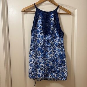 A Pea in the Pod Navy and White Floral Halter Top